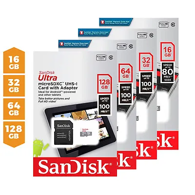 SanDisk MicroSD 16GB 32GB 64GB 128GB Ultra SD Memory Card UHS-I C10 100Mb/s Lot • $7.95