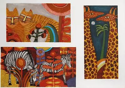 Judith Bledsoe Cats Giraffes And Zebras Lithograph And Blind Embossing Signe • $766.85