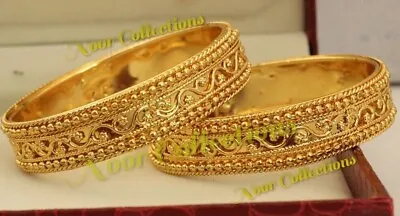 Indian 22K Gold Plated Bangle Women 2 PCS Bracelets Bollywood Ethnic Jewellery • £11.38
