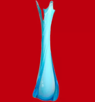 Empoli Glass Vase Italy Cristalleria Fratelli Betti 20” Blue 1950-1960 M C M • $99.95