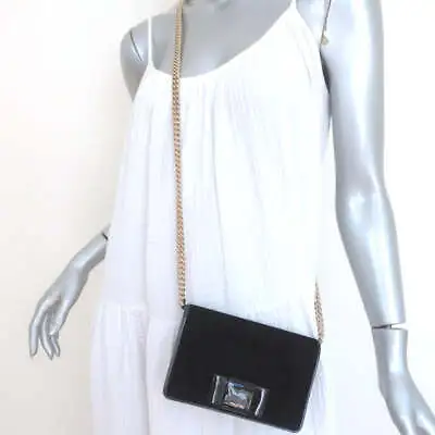 Miu Miu Bow Clutch Black Patent Leather-Trim Velvet Mini Crossbody Bag • $495