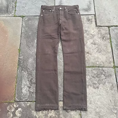 Vintage Levi’s 90’s 501 Raw Hem Distressed Brown Denim Jeans Size 32x33 • $43