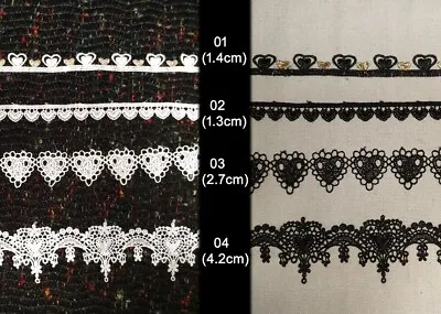 1m- Love Heart Lace Trim- White/Black Fine Delicate Ribbon -Wedding Invitation • £1.79