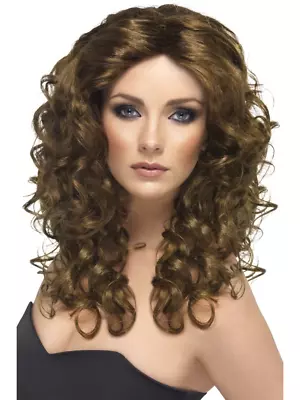 Glamour Wig Brown Cool 1990'S Long Curly Fancy Dress Costume Accessory • $27.95