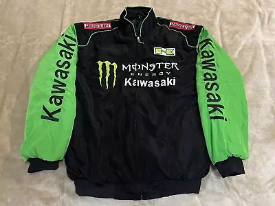 Adult F1 Vintage Racing Jacket Ebroidered Cotton Padded  Kawasaki Jacket Black • $70