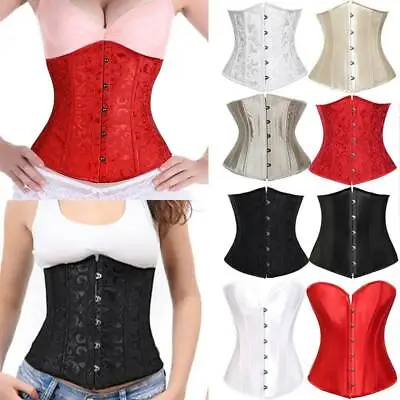 £8.79 • Buy UK Ladies Sexy Underbust Bustier Lace Up Boned Corset Waist Shaper Basques&Thong