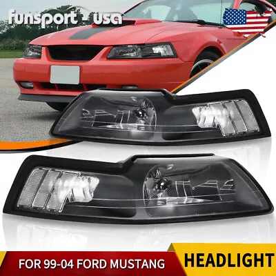 Black Housing Headlights For 1999-2004 Ford Mustang Head Lamps Headlamps 99-04 • $59.90