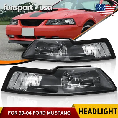 $74.95 • Buy Headlights Fits 1999-2004 Ford Mustang Head Lamps Black Housing Headlamps 99-04