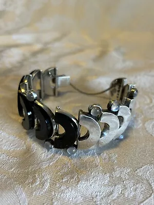 Antonio Pineda Sterling Onyx & Moonstone 4 Oz. Link Bracelet Taxco • $495