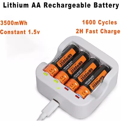 3500mWh AA Rechargeable Lithium Battery 1.5V Rechargeable AA And Charger LOT • £25.49