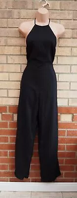 Black Halterneck Backless Tailored Palazzo Formal Party Jumpsuit 6 Xs • £19.99