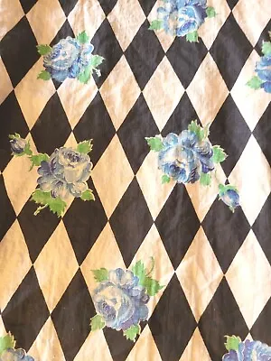 Stunning 1940s Mid Century Mod MCM Blue Roses Black White Fabric Material Funky • $12.41