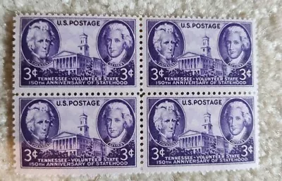 USPS 3 Cent Tennessee 150 Years Of Statehood Stamp - Four Block Unhinged • $4.99
