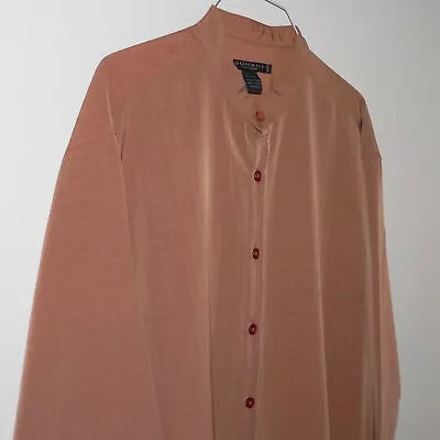 MENS NEHRU COLLARLESS SHIRT ~ Sz 2XL ~ DOMANI ~ VG ~ RUST BROWN / SQUARE BUTTONS • $17.99