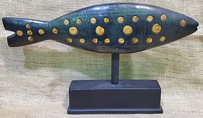 Artist Created Metal Sculpture Large Fish Mounted On Stand 20” X 9” Unique MCM • $64.99