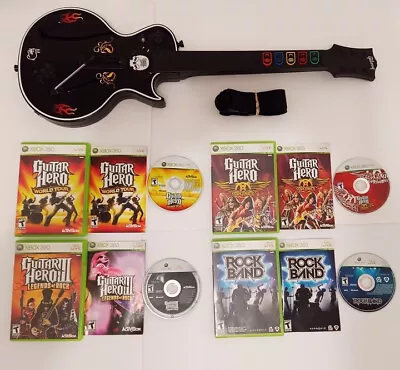 Xbox 360 Guitar Hero Gibson Les Paul Guitar Wireless Controller Bundle 4 Games • $199