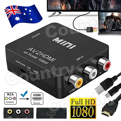 Composite AV CVBS 3RCA To HDMI Video Cable Converter 1080p Upscaling • $8.95