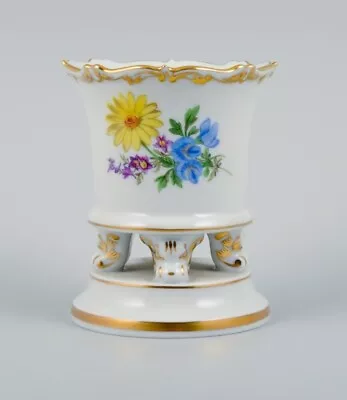 Meissen Germany Small Vase On Four Feet Hand-painted With Floral Motif. • $200