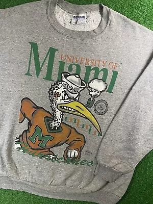 Vintage 90s University Miami Hurricanes Ibis XL Crewneck Sweatshirt USA • $44.99