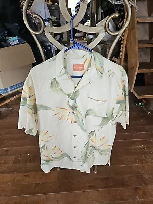 Tommy Bahama Silk Ivory Flower Leaf Traveling Camp Shirt Small S/P • $18