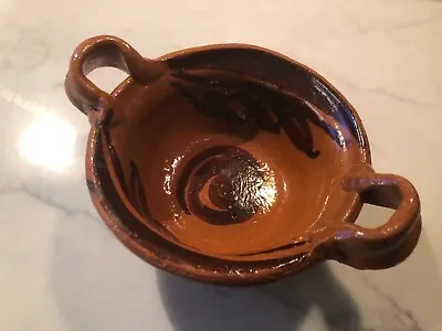 Mexican Red Clay Pottery Handmade Glazed Native Bowl Dish With Handles • $10