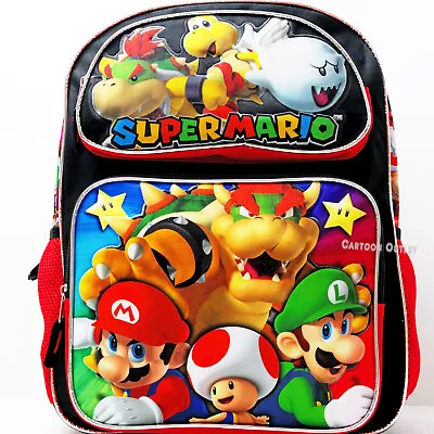 Super Mario Large School Backpack 16  Boys Book Bag Bowser Luigi Nintendo New • $28.49