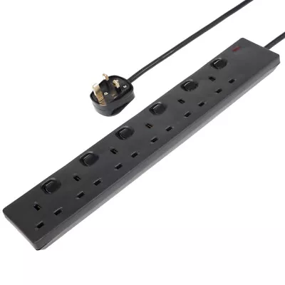 £11.99 • Buy 6 Way Gang 2M Metre Individually Switched Power Mains Extension Lead Cable Black