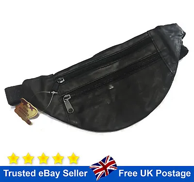 Bum Bag Leather Black Waist Belt Money Belt Fanny Pouch Holiday Travel Wallet • £8.49