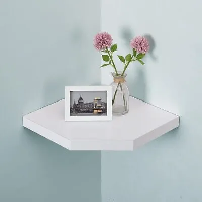 White Floating Corner Wall Shelf Display Shelves Wall Mounted Home Decor • £12.99