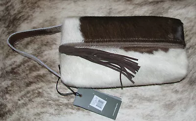 Myra #3793  Leather Hairon 9 X3.5 X4.5  Shaving Makeup Cosmetic Bag~Zip Tassel~ • $36.90