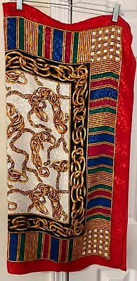 Red Edge Multi Color Designer Style Chain Design Silk Scarf 34 X 35.5” • $12.97