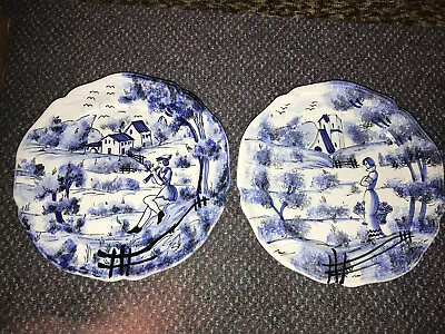 Lot Of 2 PV Peasant Village Italy Hand Painted 10” Plates Plaques • $19.99