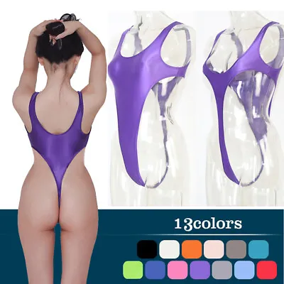 Women Sexy Swimwear Shiny Glossy Leotard One-Piece T-back Thongs Swimsuit Tights • $20.39