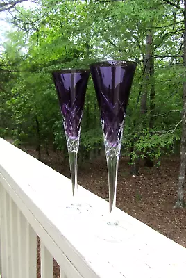 Wedgwood Vera Wang Crystal / DUCHESSE ENCORE / Lavender / CHAMPAGNE FLUTES / NIB • $39.95