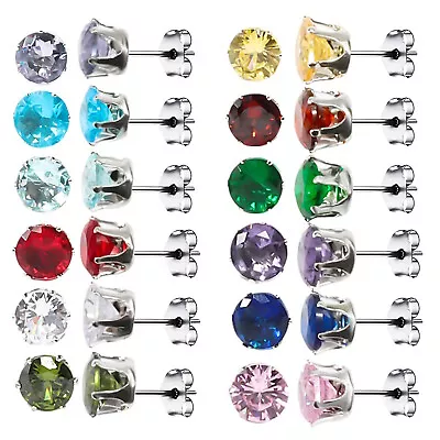 8mm Simulated Diamond Birthstone Six-Claw Stainless Steel Stud Earrings • $5.48