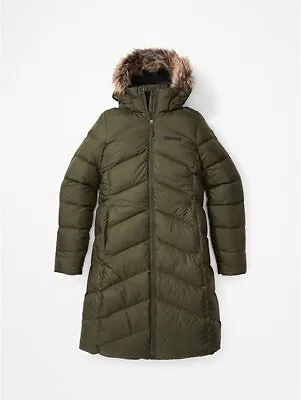 New Marmot Montreaux Nori (Olive Green) Lined Hood Midlength Down Coat Jacket • $150.39