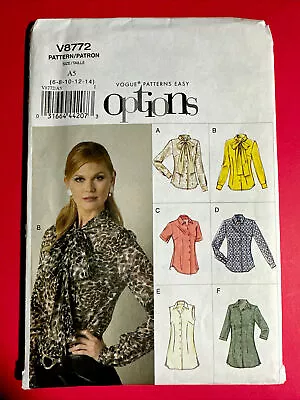 Vogue Sewing Pattern 8772 Misses Blouse W/Six Variations  Size 6-14 UNCUT • $12.99