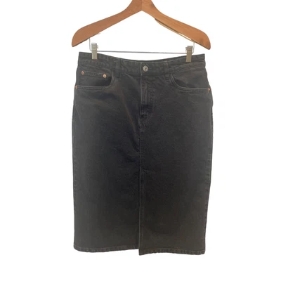 $22 • Buy Zara Denim Front Slit High Rise Midi Skirt Washed Black Women's Size XL