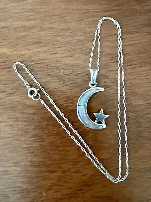 VTG 925 AVM Silver CRESCENT Abalone MOON & STAR NECKLACE 17g Eagle Stamp 18”•EC • $44.99