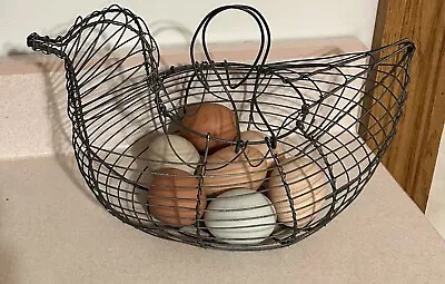 VTG Country Metal Wire Chicken Egg Gathering Basket/EASTER EGG Decor Basket 13” • $9