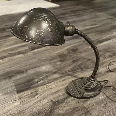 Vintage Eagle Gooseneck Lamp Cast Iron Industrial Desk Light Art Deco Brown 40s • $59.97