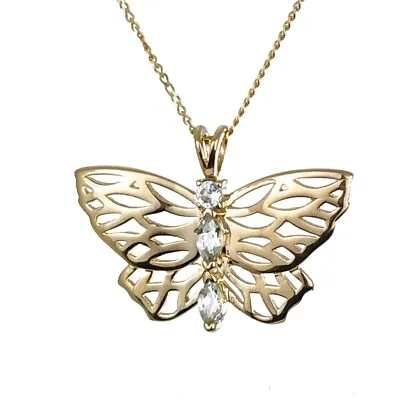 9ct Gold Aquamarine Necklace Butterfly Pendant Hallmarked UK Design Handmade • £169.99