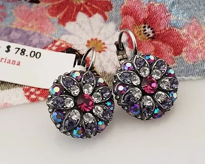 MARIANA Iridescent Purple Guardian Angel Floral Mosaic Earrings ULTRA SPARKLY! • $54.60