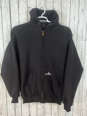 Vtg Carhartt Thermal Lined Heavyweight Hoodie Size M / L Zip Up Faded Black 90s • $38.95