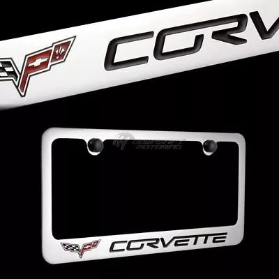 Chevy Corvette C6 Chrome Plated Brass License Plate Frame With Black Caps NEW • $29.95