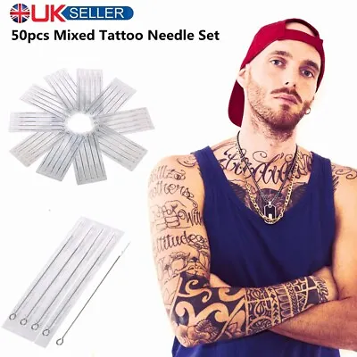 50pcs Professional Disposable Tattoo Needle Round Liner 1/3/5/7/9 RL Mixed Size • £6.58