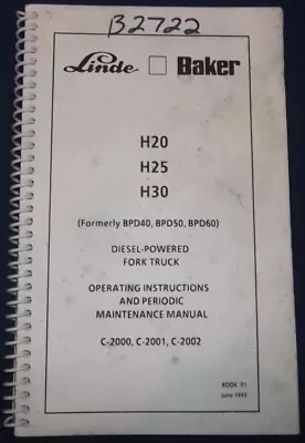 Baker Linde H20 H25 H30 Bpd-40 50 60 Forklift Operation Maintenance Book Manual • $39.99