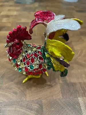 Rooster Hand Painted Bejeweled Hinged Trinket Jewelry Box • $20