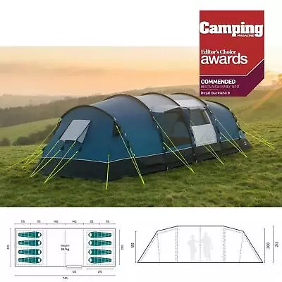 Royal Buckland 8 Berth Person Large Family Poled Tent 4 Sleeping Areas 2023 • £499.95