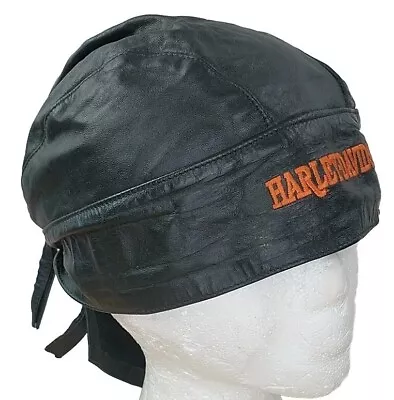 MADE IN USA! Harley Davidson Black Genuine Leather Skullcap Bandana Do-rag • $30